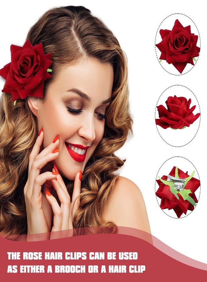 ROBOHOOK 4 Pcs Rose Hair Clip Flowers for Women, Red Flower Accessories Headband Bride Clips Combs Hair Decor for Party Wedding Gift - Image 5